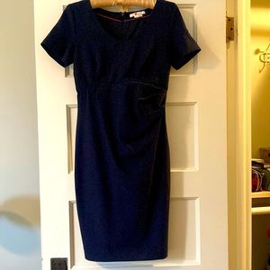 Boden navy blue scoop neck asymmetrical ruched waist lined dress
